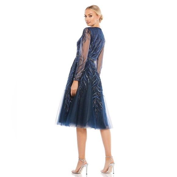 Embellished tea length illusion cocktail dress - Picture 3 of 4